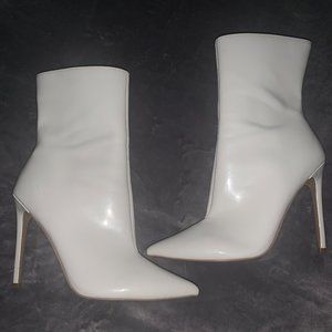 Steve Madden, patent leather, white booties, Size 9